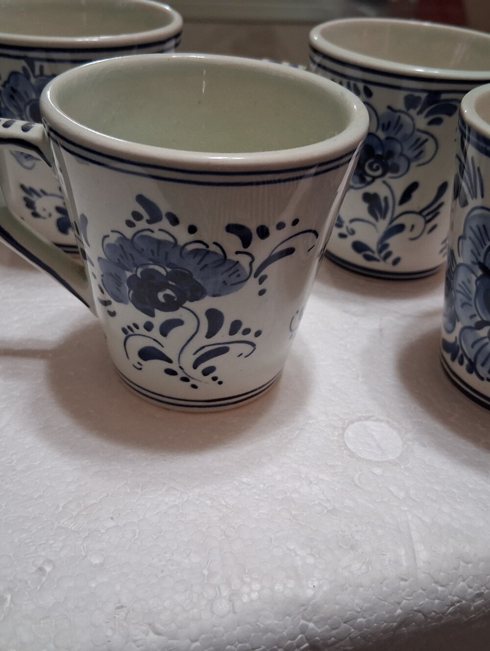 set of 4- 3-inch vintage mugs Delft Blue ("Delfts Blauw") hand-painted ceramic